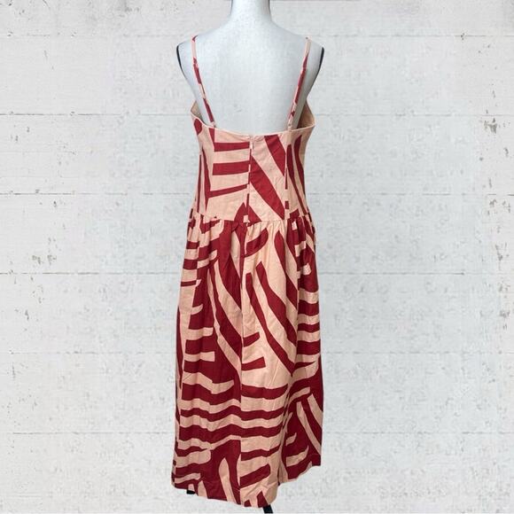 NWT Mon Renn Surreal Midi Dress Tropico Print Red Size Large Cotton Vacation - Picture 6 of 12